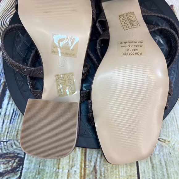 Journee Collection Braided Brown Strap Open Toe Slip On Block High Heels Size 10 - Picture 7 of 9